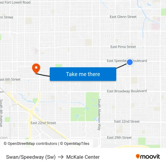 Swan/Speedway (Sw) to McKale Center map