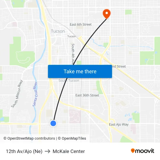 12th Av/Ajo (Ne) to McKale Center map