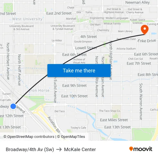 Broadway/4th Av (Sw) to McKale Center map