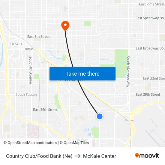 Country Club/Food Bank (Ne) to McKale Center map