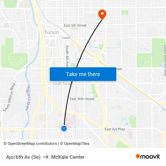 Ajo/6th Av (Se) to McKale Center map
