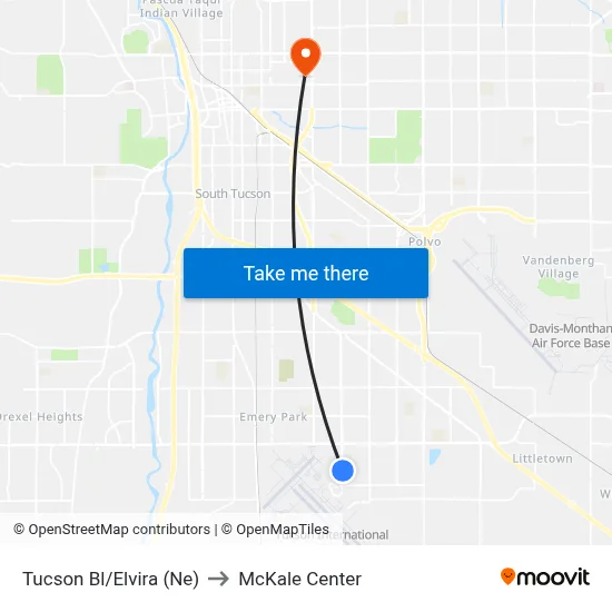 Tucson Bl/Elvira (Ne) to McKale Center map