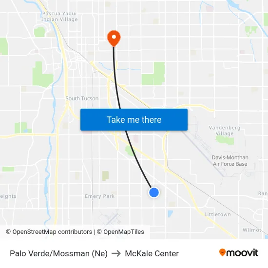 Palo Verde/Mossman (Ne) to McKale Center map