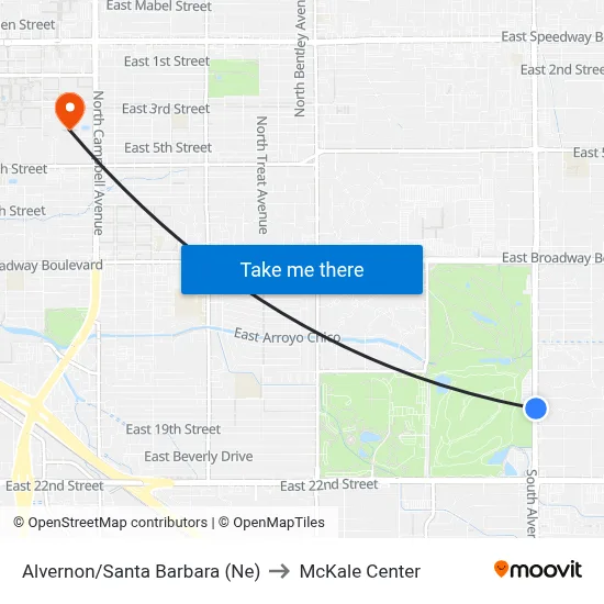 Alvernon/Santa Barbara (Ne) to McKale Center map