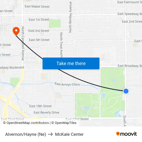 Alvernon/Hayne (Ne) to McKale Center map