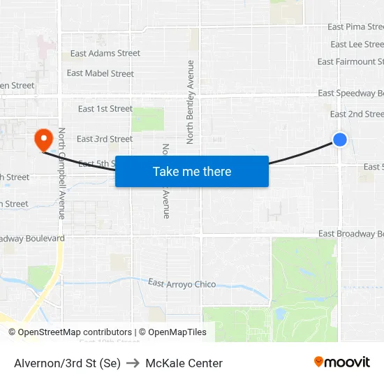 Alvernon/3rd St (Se) to McKale Center map
