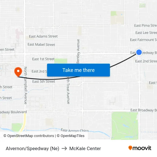 Alvernon/Speedway (Ne) to McKale Center map