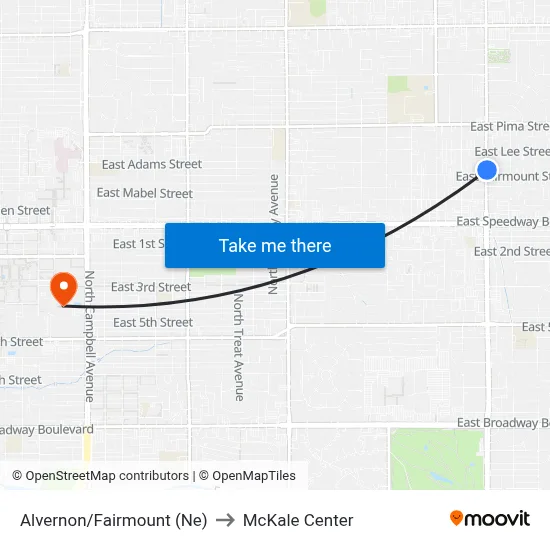 Alvernon/Fairmount (Ne) to McKale Center map