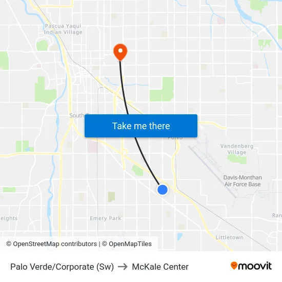 Palo Verde/Corporate (Sw) to McKale Center map
