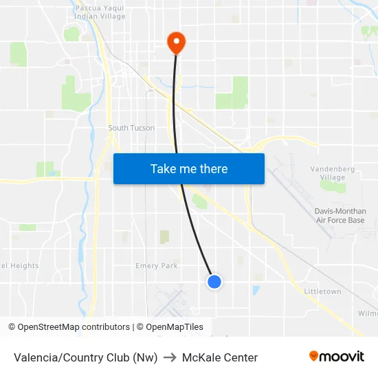 Valencia/Country Club (Nw) to McKale Center map