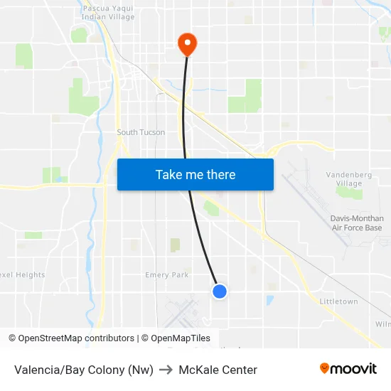 Valencia/Bay Colony (Nw) to McKale Center map