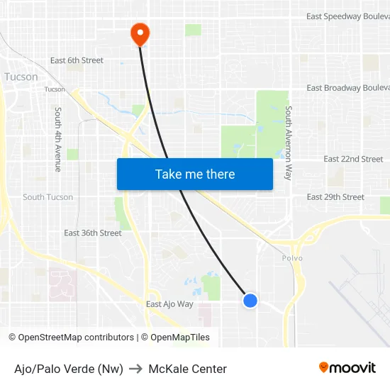 Ajo/Palo Verde (Nw) to McKale Center map
