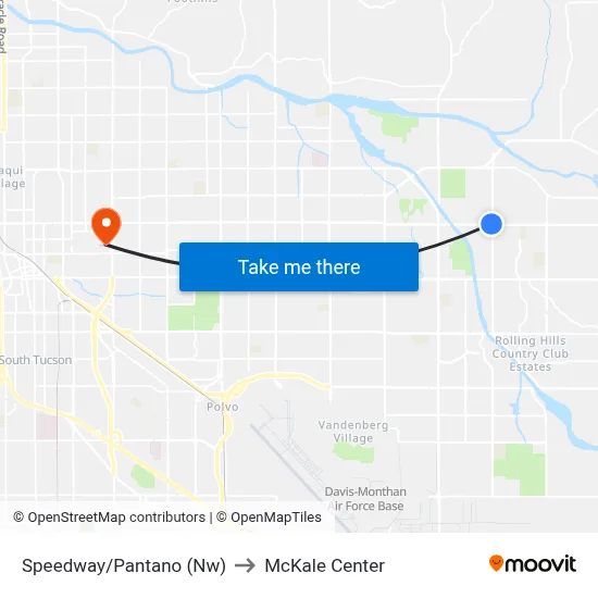 Speedway/Pantano (Nw) to McKale Center map