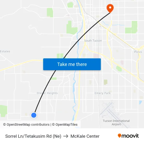Sorrel Ln/Tetakusim Rd (Ne) to McKale Center map