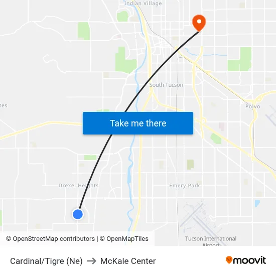 Cardinal/Tigre (Ne) to McKale Center map