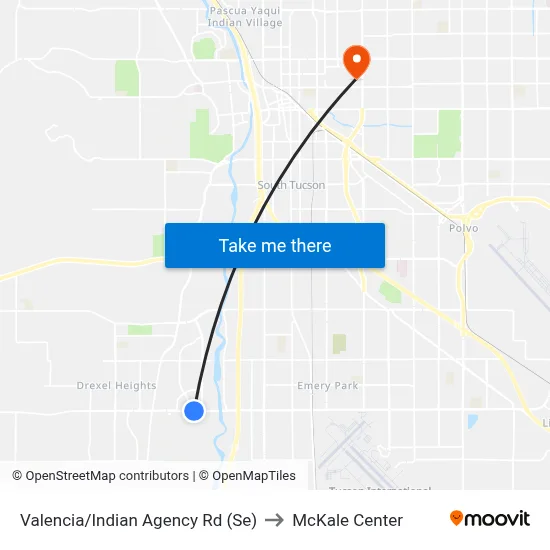 Valencia/Indian Agency Rd (Se) to McKale Center map