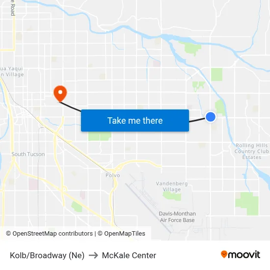 Kolb/Broadway (Ne) to McKale Center map
