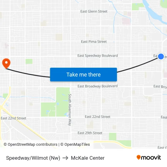 Speedway/Wilmot (Nw) to McKale Center map