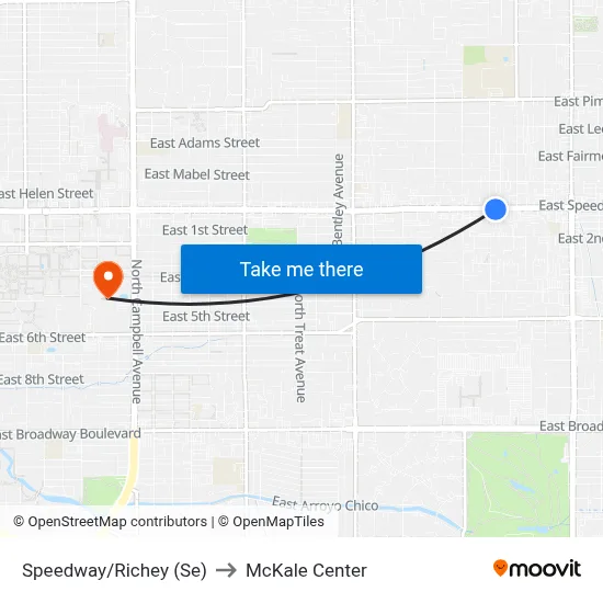 Speedway/Richey (Se) to McKale Center map