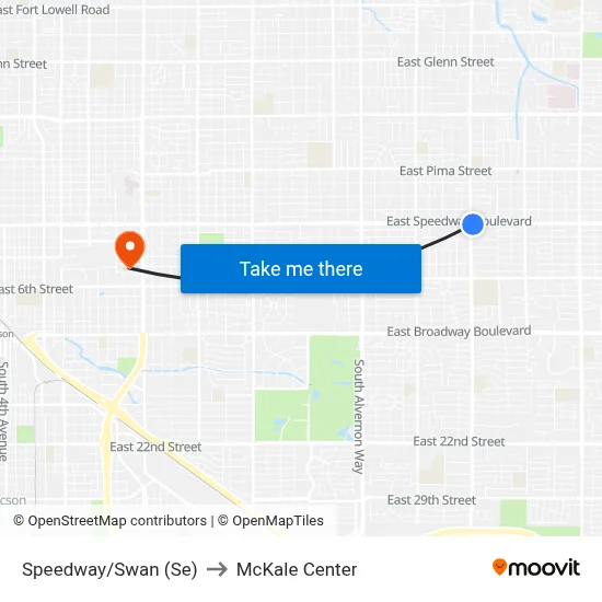 Speedway/Swan (Se) to McKale Center map