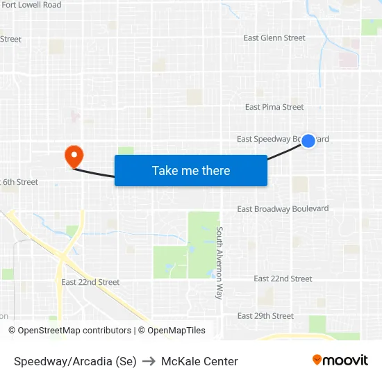 Speedway/Arcadia (Se) to McKale Center map