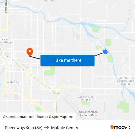 Speedway/Kolb (Se) to McKale Center map