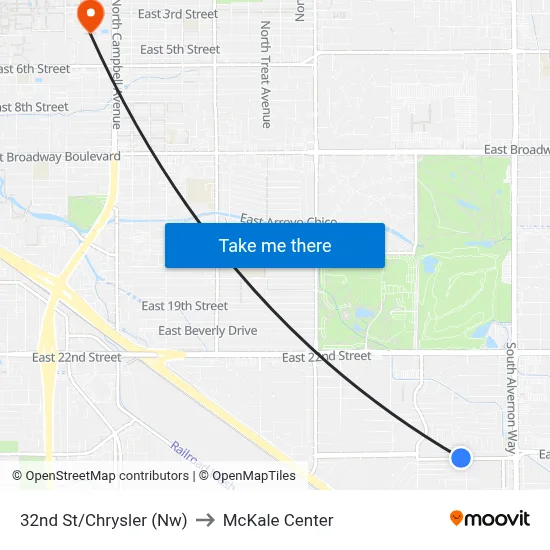 32nd St/Chrysler (Nw) to McKale Center map