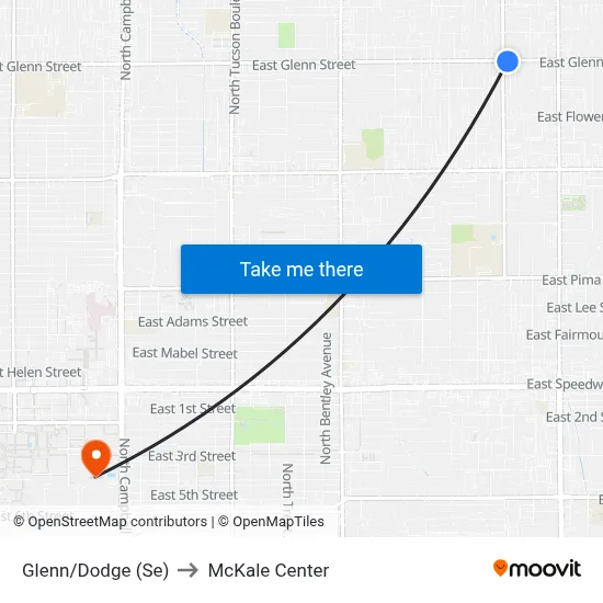 Glenn/Dodge (Se) to McKale Center map