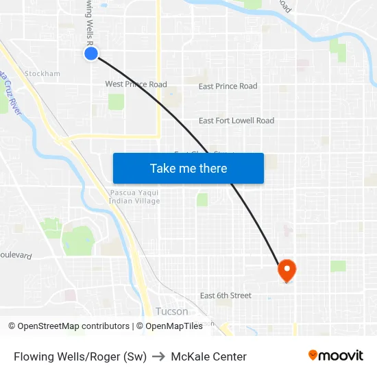 Flowing Wells/Roger (Sw) to McKale Center map