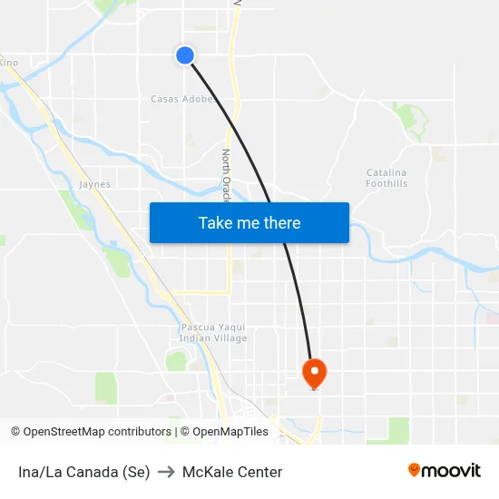 Ina/La Canada (Se) to McKale Center map