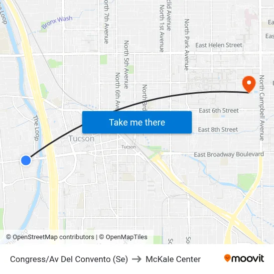 Congress/Av Del Convento (Se) to McKale Center map