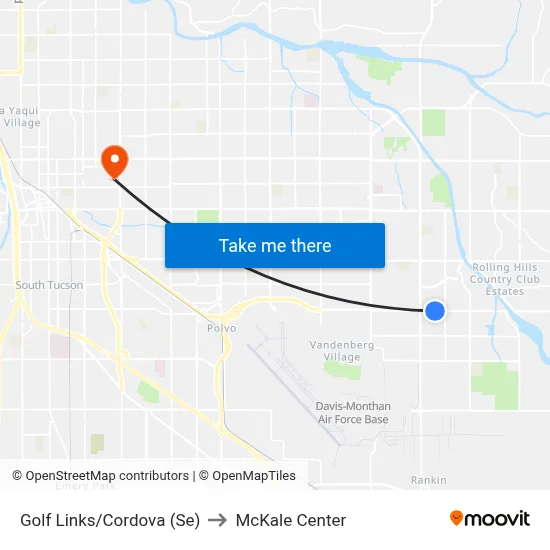 Golf Links/Cordova (Se) to McKale Center map