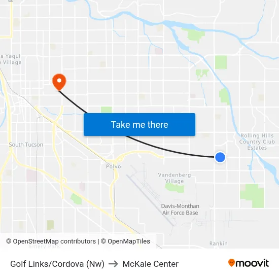 Golf Links/Cordova (Nw) to McKale Center map