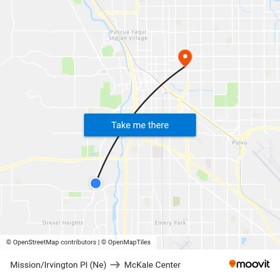 Mission/Irvington Pl (Ne) to McKale Center map