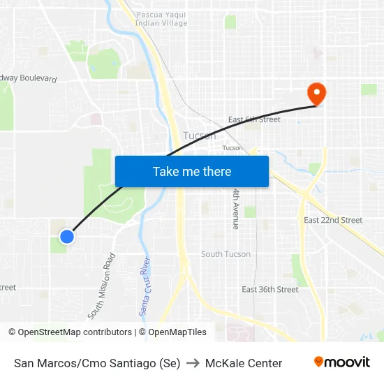 San Marcos/Cmo Santiago (Se) to McKale Center map