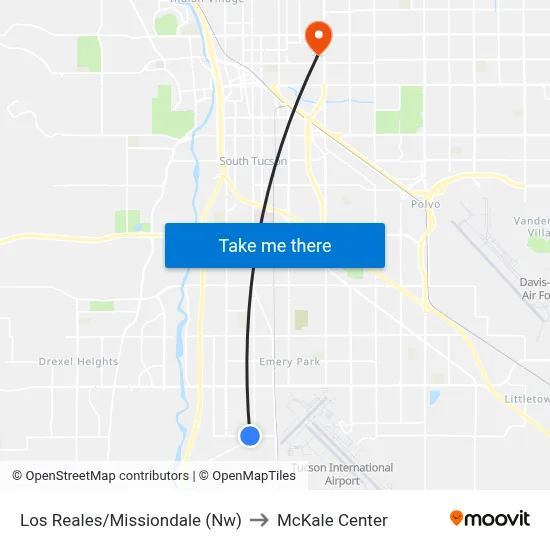 Los Reales/Missiondale (Nw) to McKale Center map