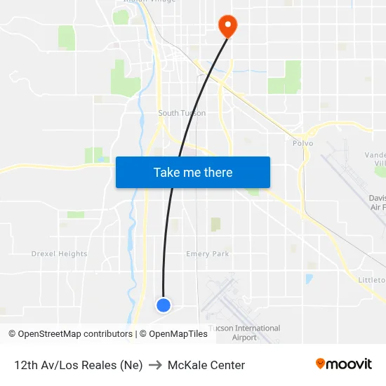 12th Av/Los Reales (Ne) to McKale Center map