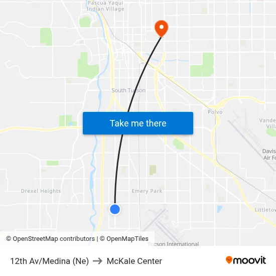 12th Av/Medina (Ne) to McKale Center map