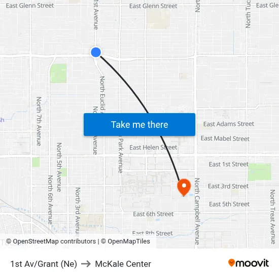 1st Av/Grant (Ne) to McKale Center map