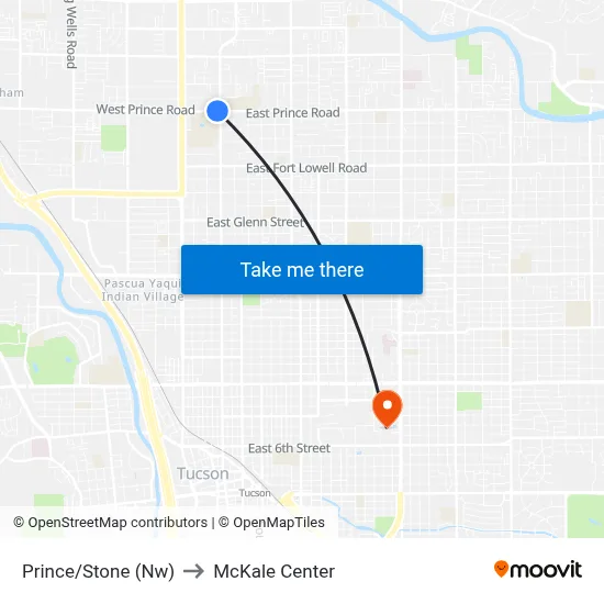 Prince/Stone (Nw) to McKale Center map