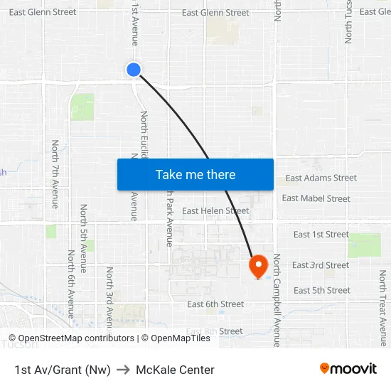 1st Av/Grant (Nw) to McKale Center map