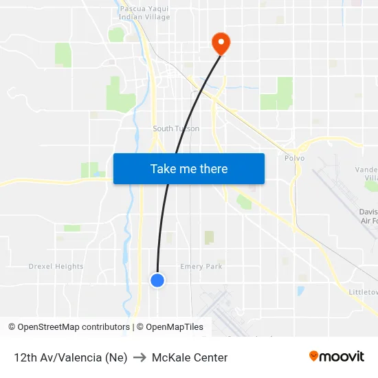 12th Av/Valencia (Ne) to McKale Center map