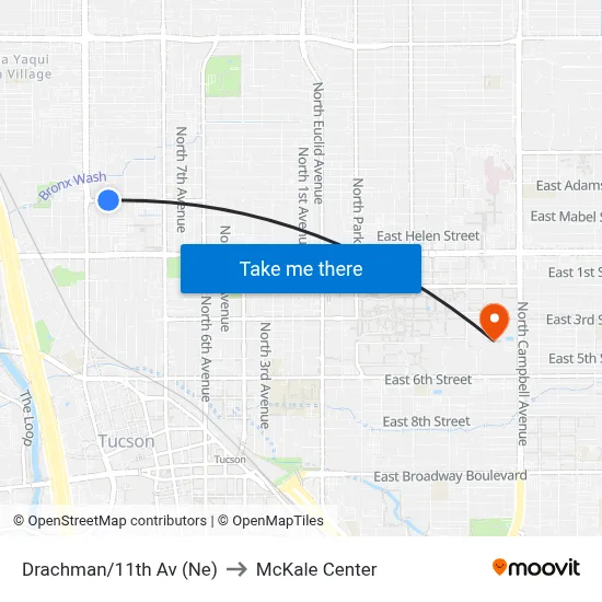 Drachman/11th Av (Ne) to McKale Center map