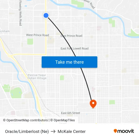 Oracle/Limberlost (Ne) to McKale Center map