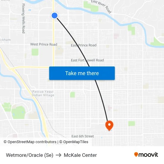 Wetmore/Oracle (Se) to McKale Center map