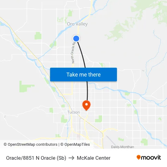 Oracle/8851 N Oracle (Sb) to McKale Center map