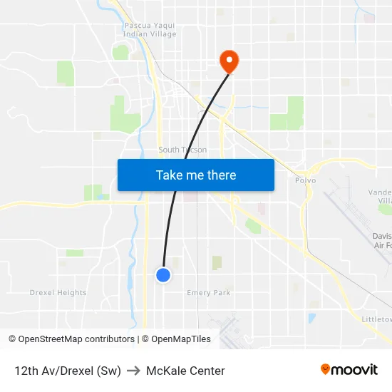 12th Av/Drexel (Sw) to McKale Center map