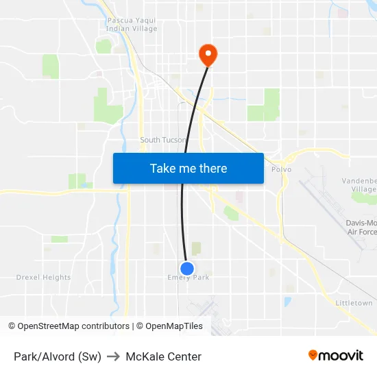 Park/Alvord (Sw) to McKale Center map
