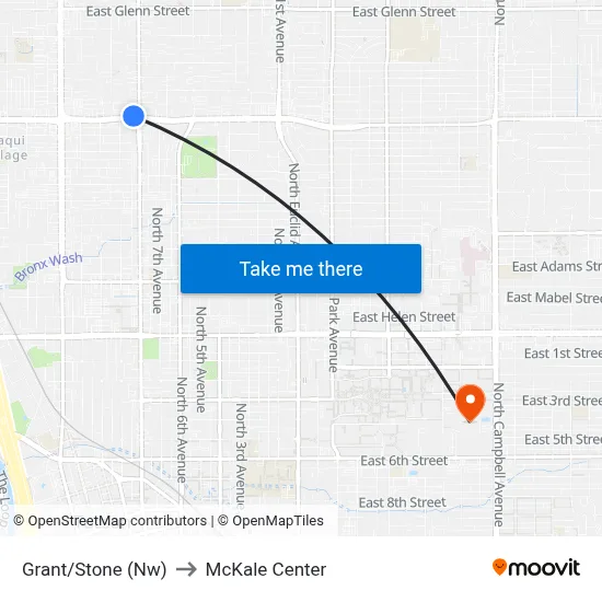 Grant/Stone (Nw) to McKale Center map