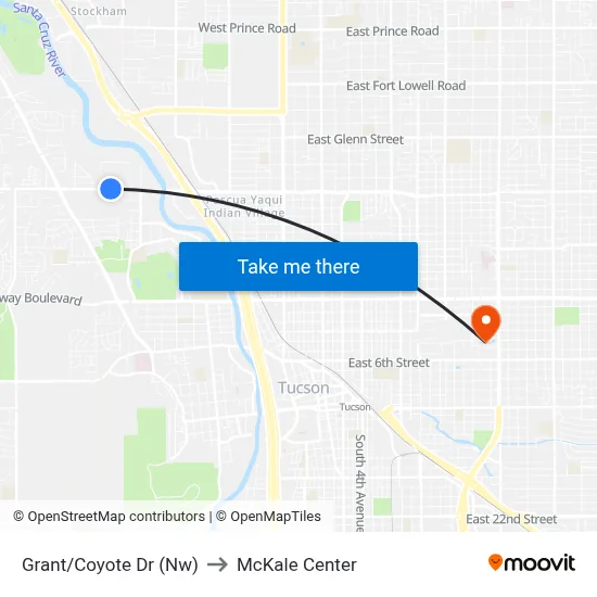 Grant/Coyote Dr (Nw) to McKale Center map
